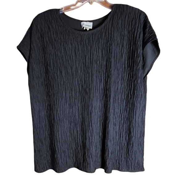 Vintage Joannas Black Crinkle Textured Top Made in USA Size 22W - Picture 3 of 5